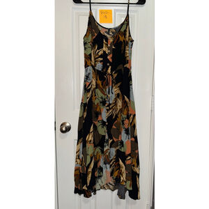 Women's WAVE Black Brown Floral Button Front Midi Dress M​
